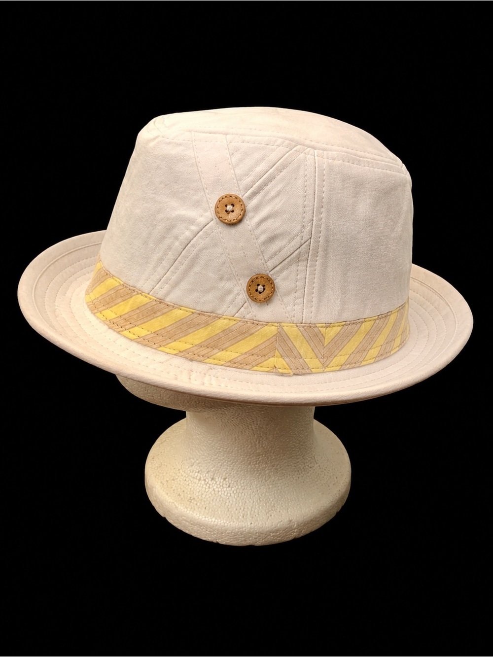 White Striped Ribbon Button Fedora Hat